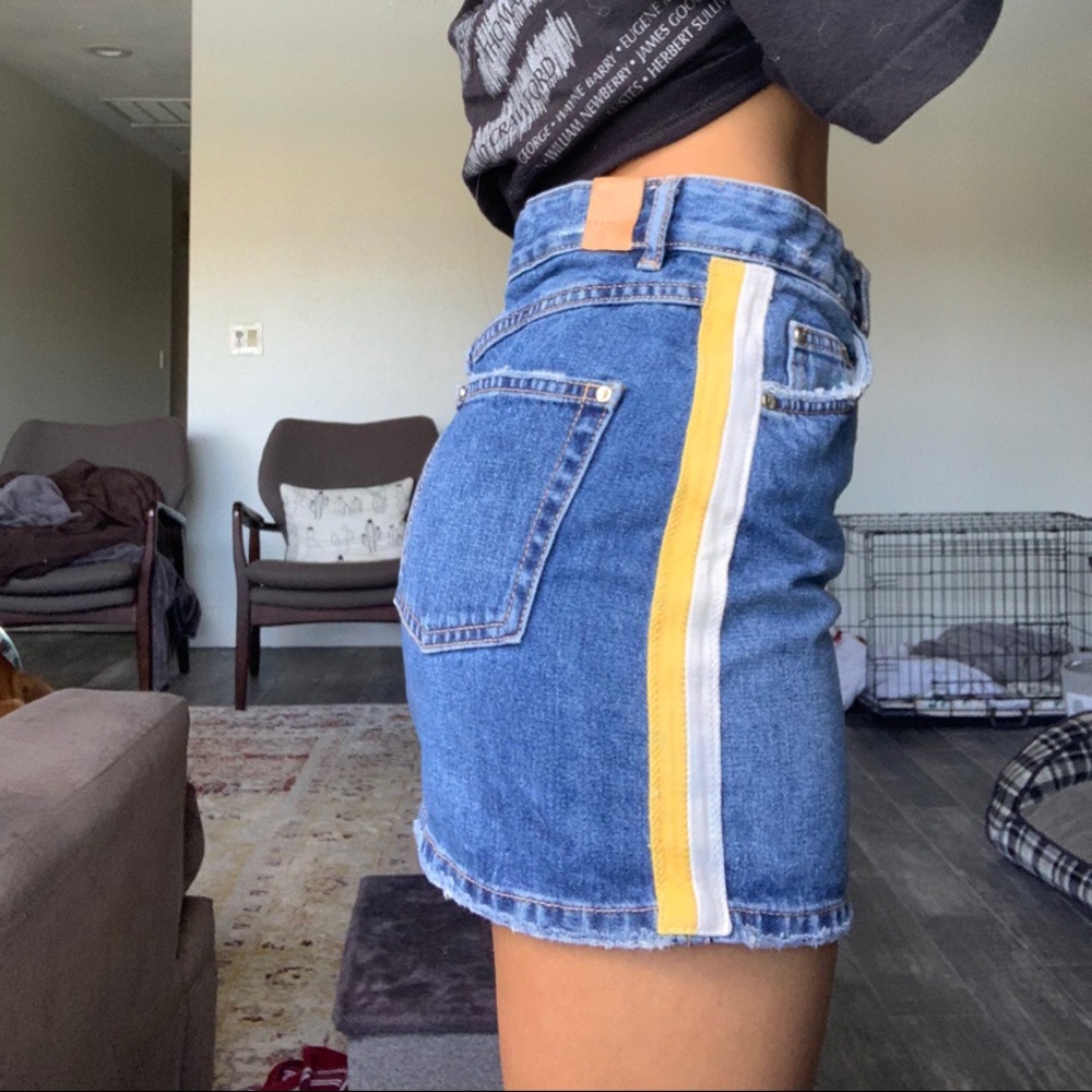Denim Mini Skirt with Stripe Detail
